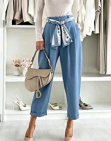 Ženske elegantne pantalonе sa visokim strukom i kaišem-mašnom (marama)