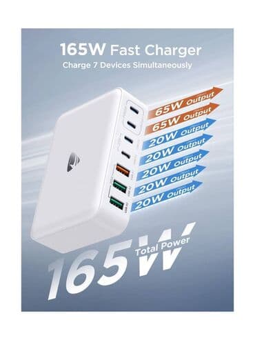 dupli ventilator za auto: Gan 7 Port Fast Charger Station 165w / 5V-20V / USB-C 3 USB regular - — 5