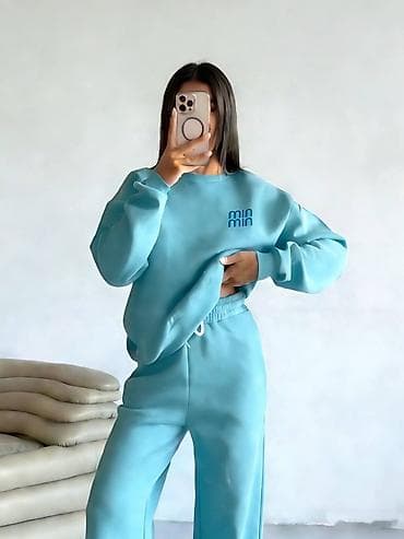 Ostalo: Ženski komplet trenerke – duks i donji deo sa širokim nogavicama - — 3