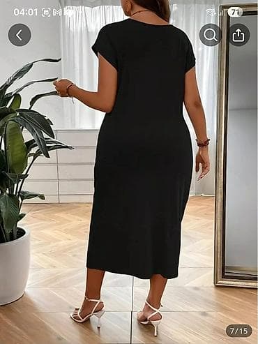 zverići idea: Elegantna crna midi haljina - Kroj: ravna silueta sa diskretnim — 2