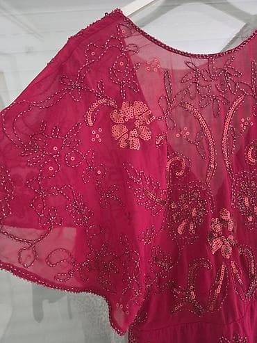 dioptrija plus 1: Elegantna bordo haljina sa ručnim vezom i šljokicama - Boja: duboka — 7