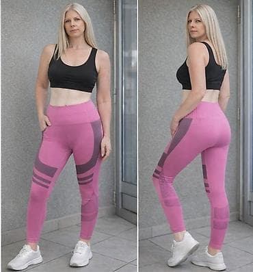 helanke pepco: Roze helanke za trening sa sivim detaljima. Helanke imaju visok struk — 2