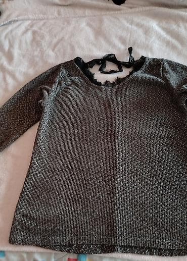 farmerke i sako: Ženska pletena bluza/sveter - Boja: tamnosiva melirana - Materijal — 3