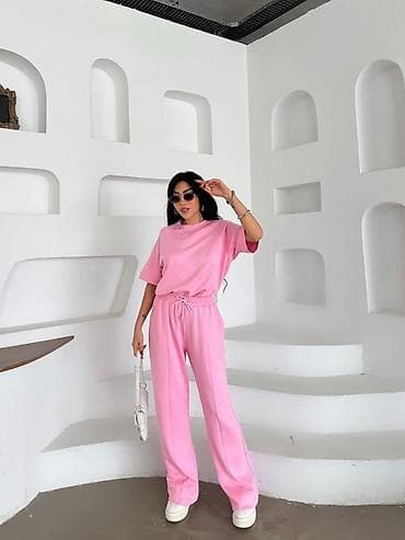 majci: Dvoslojni ženski komplet – široke pantalone i oversized majica kratkih — 3