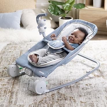 Nameštaj: Kids II Ingenuity Ležaljka Happy Belly – Chambray (0–6 m) sa masažerom — 6