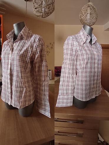 Košulja na dugmad sa kragnom, karo dezen (bela osnova sa crvenim i — 2