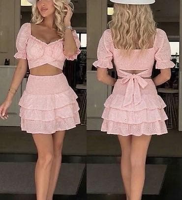 kivi boja: Komplet crop top i mini suknja od pamučne čipke. - Gornji deo: kratki — 2