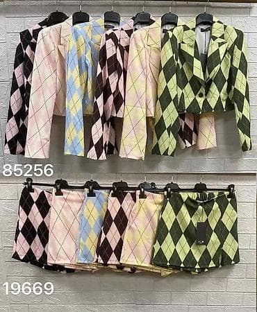 vrecaste farmerke: Damski komplet sako + mini suknja, argyle (rombo) dezen. - Krojen — 3
