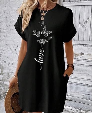 Haljine: Ženska ležerna mini haljina sa kratkim rukavima i džepovima. Ravan — 2