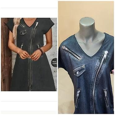 Ležerna haljina sa printom teksasa i rajsferšlusa - Kroj: širok