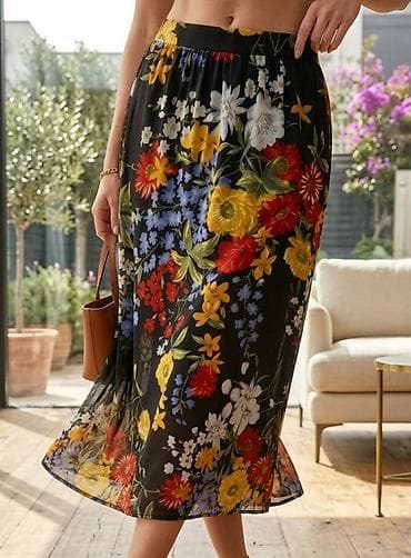 neobicne sandale: Midi suknja s cvetnim printom - Dužina: do listova (midi) - Kroj — 1