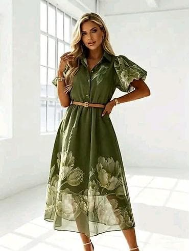 lan haljine: Midi haljina sa cvetnim printom i pojasom. - Elegantna midi dužina sa — 3