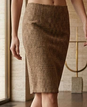 cameleon odeća: Suknja olovka kroja sa šarama “pijedestal” (houndstooth) u toplim — 1