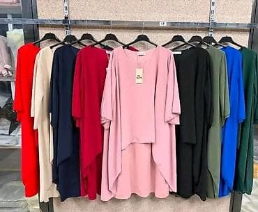 mona plava haljina: Elegantna ženska komplet-haljina sa asimetričnim gornjim slojem - — 2