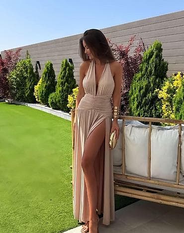 Muška obuća: Elegantna duga haljina – više boja - Model: maxi haljina sa dubokim V — 3