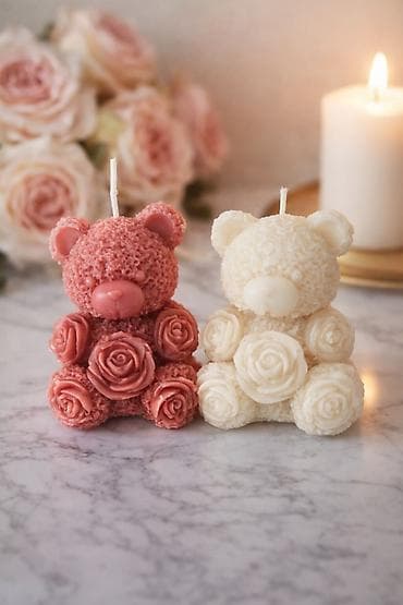 Dekorativne sveće u obliku medvedića sa ružama 5x6 cm - Ručno