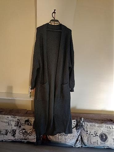 tommy hilfiger d: Dugi pleteni kardigan bez kopčanja, tamno sive boje. Model je ravnog — 1