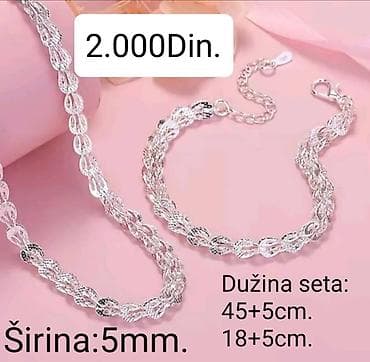 Srebrnasti set lančić + narukvica - Dizajn: pletena/uvijena karika sa