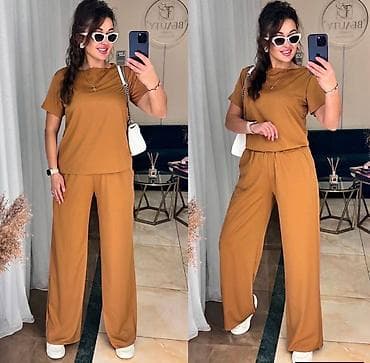 komplet letnji: Ženski komplet – majica i pantalone širokog kroja - Dvodijelni — 3