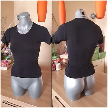 pull and bear dostava: Crna ženska majica kratkih rukava, bez šavova, sa zonama blagog — 2