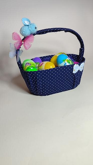 Rasveta: Uskršnja dekorativna korpica sa jajima - Tkanina: tamnoplava sa — 1