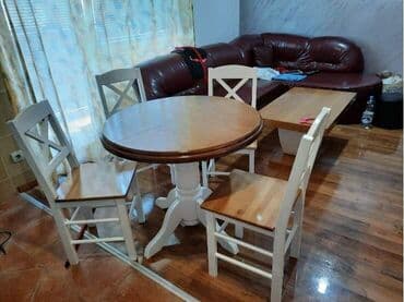 Stolovi: 08. sto baluster krug Dimenzije: 100+30 Cena: 165 e Stolice masivna X — 1