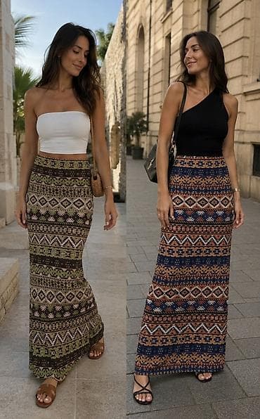 jeftine suknje i haljine: Suknja duga sa etno/tribal printom. - Kroj: ravna silueta do članaka — 1