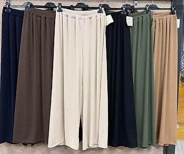 Pantalone: Ženske široke plisirane pantalone sa lastišem u struku - Kroj: široke — 1