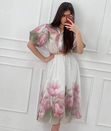 zara zuta haljina: Midi haljina sa floralnim printom - Kroj: košulja-haljina do sredine — 3