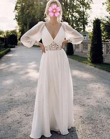 grobari ruma: Elegantna bela venčanica sa dugim, puf rukavima od laganog, providnog — 1