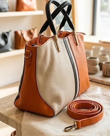mini torbe: Elegantna ženska torba od prirodne kože, dvoje boje - Materijal — 1