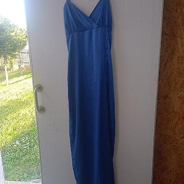 parka h: Plava duga haljina na bretele - Model: slip/večernja haljina ravne — 1