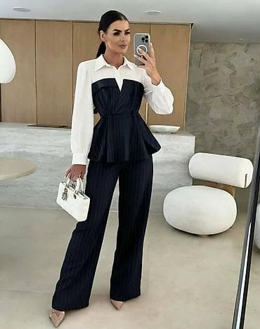 Men's Clothing: Ženski dvodelni komplet – košulja i pantalone na pruge - Dizajn — 2