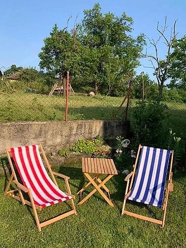 forma ideale komode za hodnik: Drvene ležaljke na sklapanje sa platnenim sedalnim delom - — 3