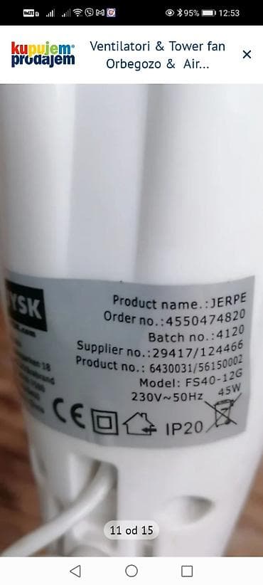 life ton a 3.3: Stojeći ventilatori – model FS40-12G (JERPE), 45 W, 230 V ~ 50 Hz — 4