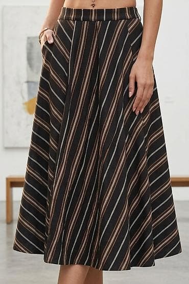 ps džemperi: Midi suknja A-kroja sa kosim prugama - Dizajn: Klasičan A-kroj sa — 1