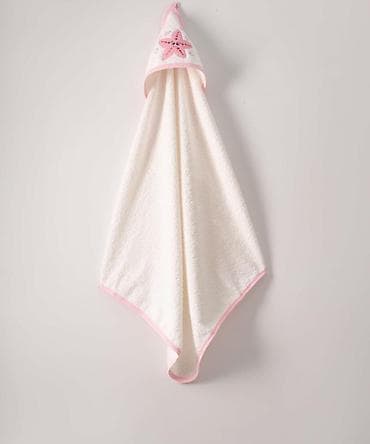 Peskir za kupanje belo‑roze – Frotirni peškir sa kapuljačom za bebe