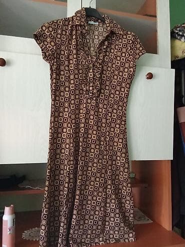 Haljina sa retro printom – braon tonovi - Model: košulja-haljina na lalafo.rs Haljina sa retro printom – braon tonovi - Model: košulja-haljina