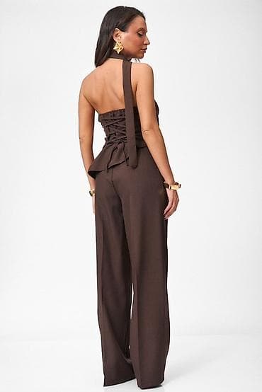 braon baletanke: 🔥Elegantni ženski kombinezon sa asimetričnim gornjim delom i širokim — 2