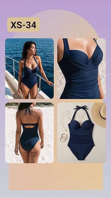 Women's Clothing: Jednodelni kupaći kostim – tamnoplavi, veličina XS (oznaka na slici — 1