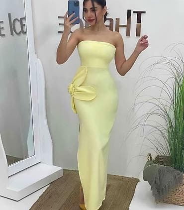 svecana majica: Elegantna ženska haljina bez bretela – midi/duga silueta sa prorezom — 2