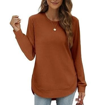 helanke sa stopom: Ženska dukserica sa dugim rukavima i okruglim izrezom - Klasčan, čist — 1