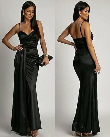 Elegantna duga satenska haljina na tanke bretele - Model: duga