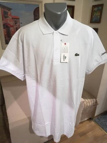 pantalone za punije: Nova muska pamucna markirana majica sa kragnom Lacoste Bela 4XL 5XL — 1