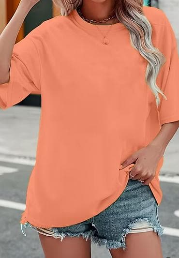Women's T-shirts and tops: Ženska oversized majica – jednobojna, breskva/koralna - Kroj — 3