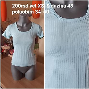 suknje mini: Rebrasta ženska majica kratkih rukava - Boja: svetloplava - Kroj — 1