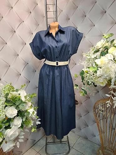 crocs papuce bele: Džins košulja-haljina sa pojasom - Model: midi dužina, A-kroja sa — 2