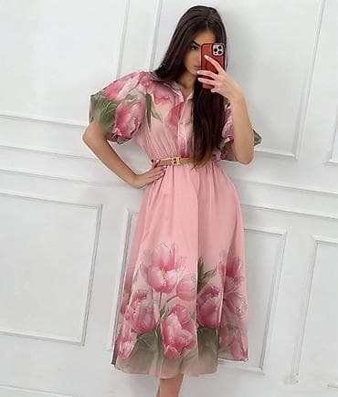 zara zuta haljina: Midi haljina sa floralnim printom - Kroj: košulja-haljina do sredine — 2