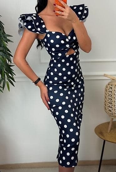 Elegantna midi haljina na tufne NOVOOO - Kroj: pripijena silueta sa