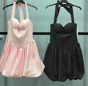 masne za automobile: Haljina retro na tufnice – kratki halter model sa mašnom. - Kroj: mini — 3